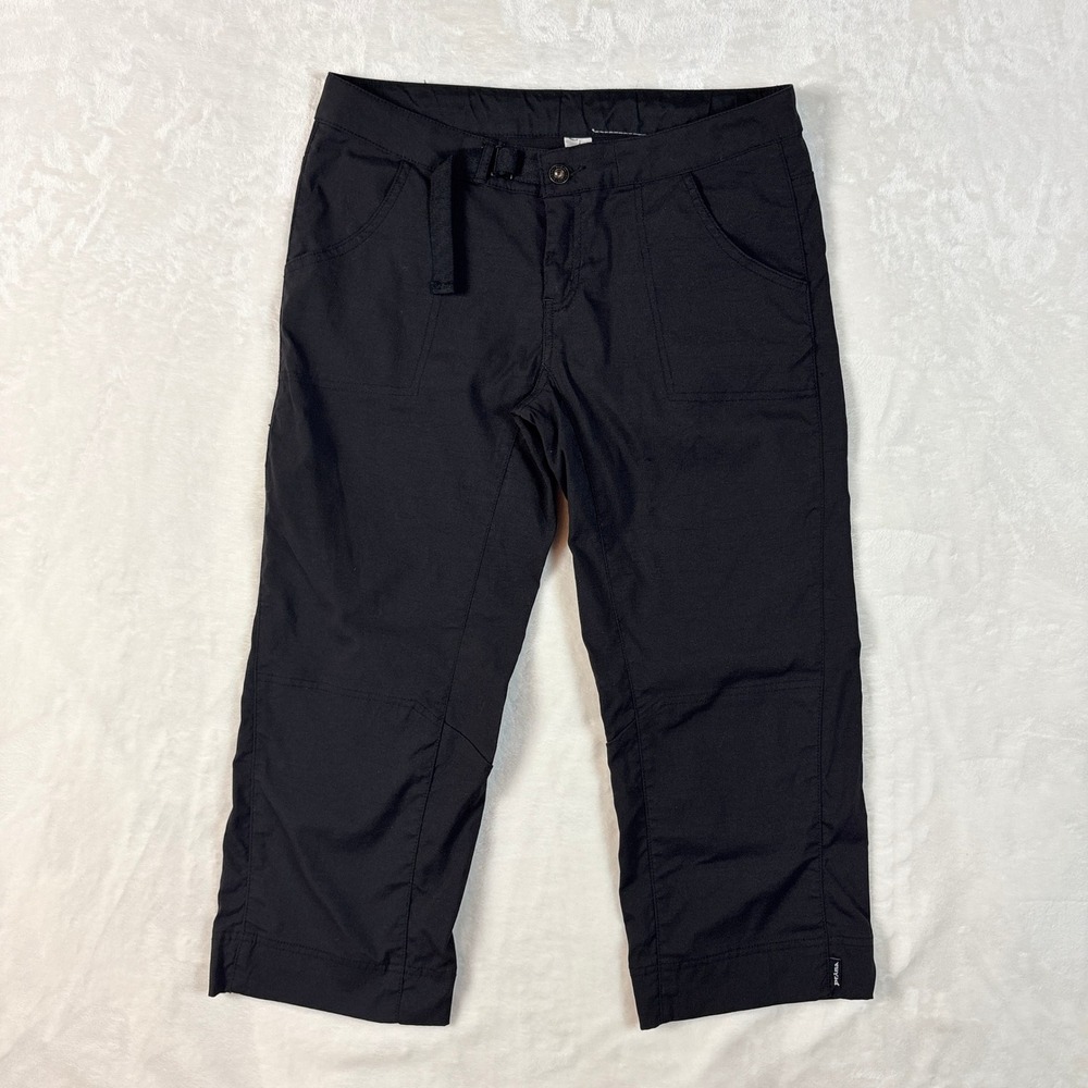 Prana Halle‎ Hiking Pants Women Small Black Good Cropped Belted Outdoor Trail